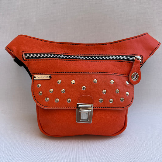Mini Premium Orange &amp; Silver Natural BioCuir® Leather Exclusive Piece No. 12042