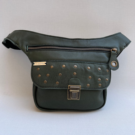 Mini Premium Green &amp; Old Gold Natural BioCuir® Leather Exclusive Piece No. 12038