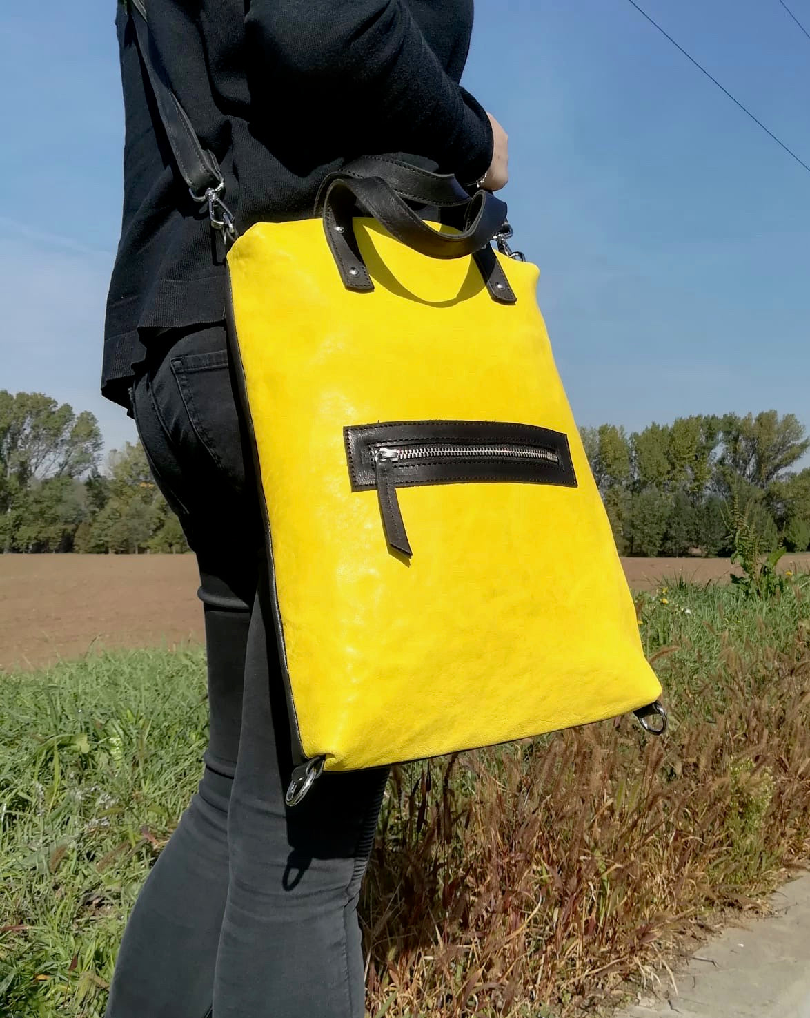 Rucksack-Umhängetasche Lau&amp;ang Taschen "Gelb" Naturleder ECO FAST® Exklusives Stück