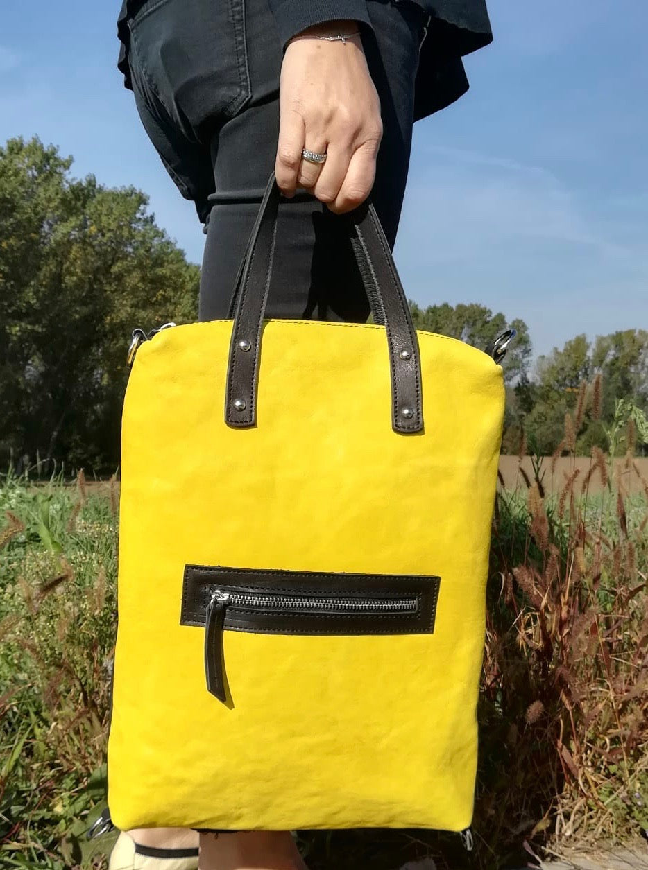 Rucksack-Umhängetasche Lau&amp;ang Taschen "Gelb" Naturleder ECO FAST® Exklusives Stück