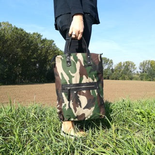 Rucksack-Umhängetaschen Lau&amp;ang "Camouflage" ECO FAST® Naturleder und Canvas Exklusives Stück