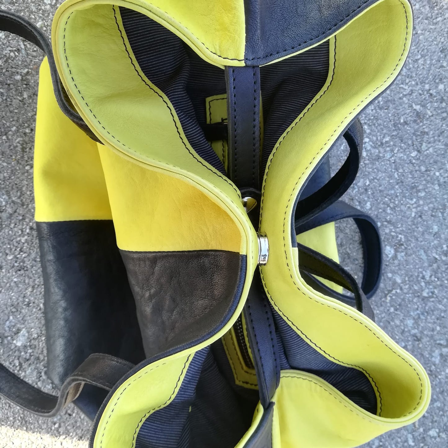 Bolso Shopper · Lau&ang Bags · "Yellow&Black” Piel natural ECO FAST® Pieza Exclusiva