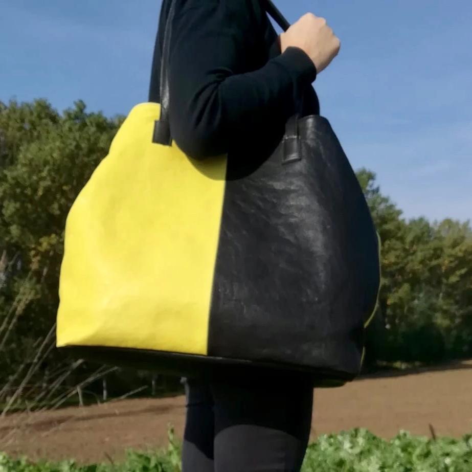 Bolso Shopper · Lau&ang Bags · "Yellow&Black” Piel natural ECO FAST® Pieza Exclusiva