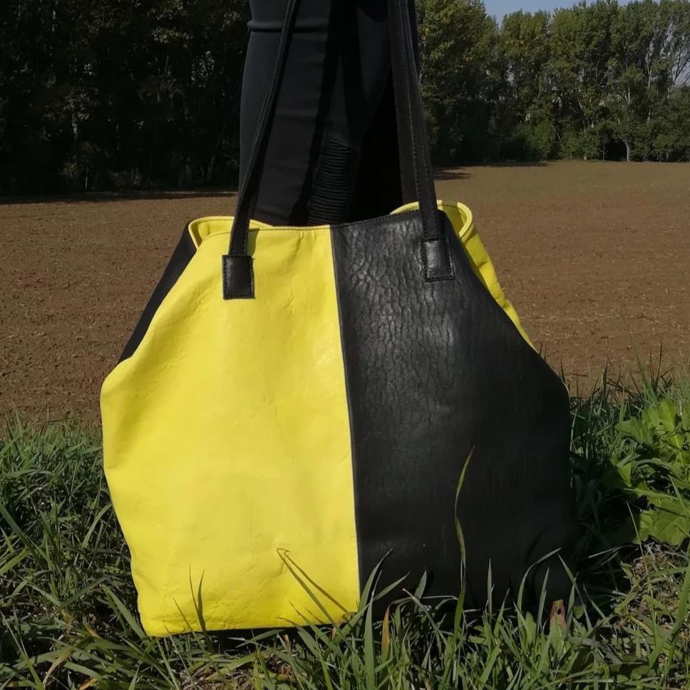 Shopper Bag Lau&amp;ang Bags „Yellow&amp;Black“ Naturleder ECO FAST® Exclusive Piece