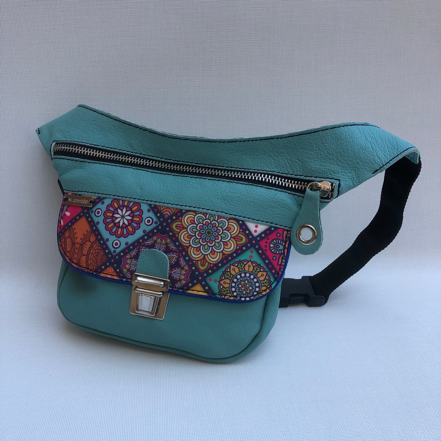 Mini Special Mandalas Turquoise &amp; Silver · BioCuir® natural leather · Unique Piece No. 10.089