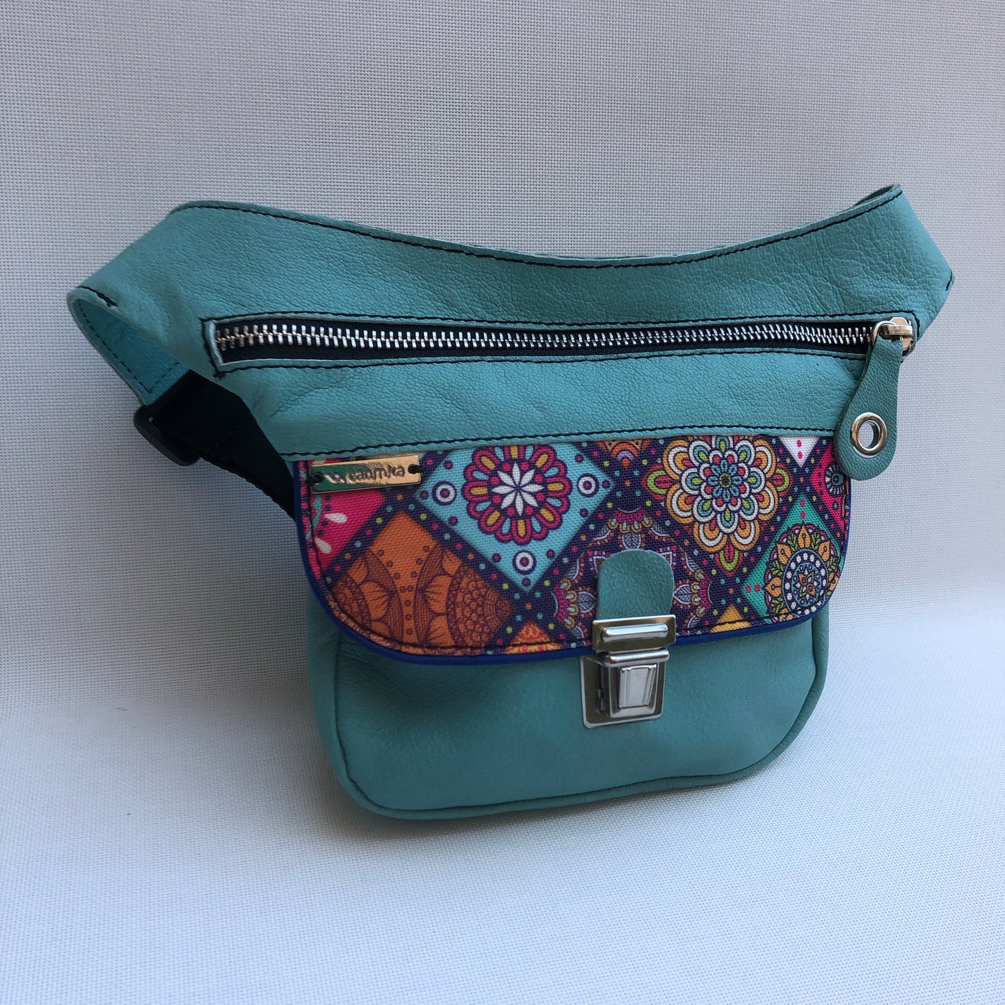 Mini Special Mandalas Turquoise &amp; Silver · BioCuir® natural leather · Unique Piece No. 10.089