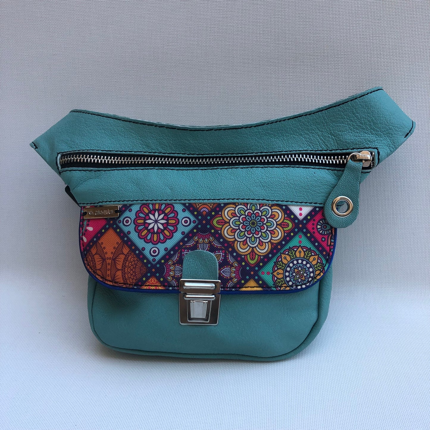Mini Special Mandalas Turquoise &amp; Silver · BioCuir® natural leather · Unique Piece No. 10.089